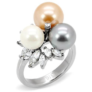 TK114 - High polished (no plating) Stainless Steel Ring with Synthetic Pearl in Multi Color - Joyeria Lady