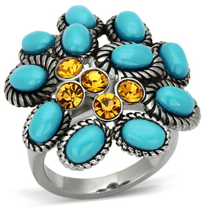 TK1150 - High polished (no plating) Stainless Steel Ring with Synthetic Synthetic Stone in Turquoise - Joyeria Lady
