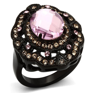 TK1154 - IP Black(Ion Plating) Stainless Steel Ring with Top Grade Crystal  in Light Rose - Joyeria Lady