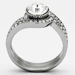 TK1155 - High polished (no plating) Stainless Steel Ring with Top Grade Crystal  in Clear