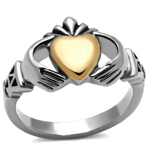 TK1157 - Two-Tone IP Gold (Ion Plating) Stainless Steel Ring with No Stone - Joyeria Lady