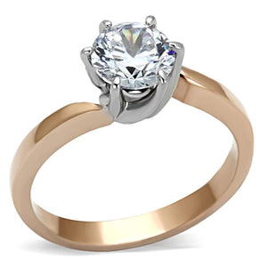TK1161 - Two-Tone IP Rose Gold Stainless Steel Ring with AAA Grade CZ  in Clear - Joyeria Lady