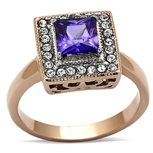 TK1162 - Two-Tone IP Rose Gold Stainless Steel Ring with AAA Grade CZ  in Tanzanite - Joyeria Lady