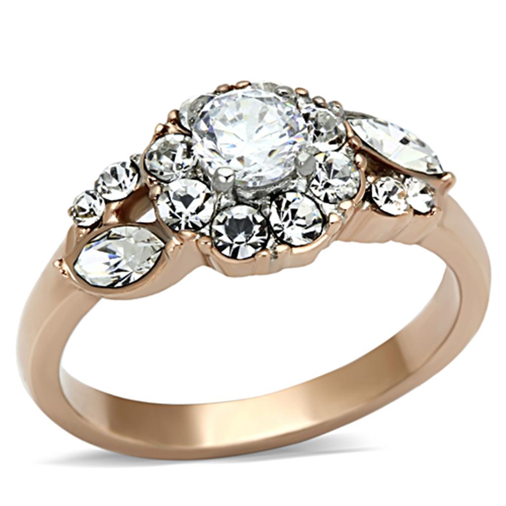 TK1164 - Two-Tone IP Rose Gold Stainless Steel Ring with AAA Grade CZ  in Clear - Joyeria Lady