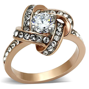 TK1166 - Two-Tone IP Rose Gold Stainless Steel Ring with AAA Grade CZ  in Clear - Joyeria Lady