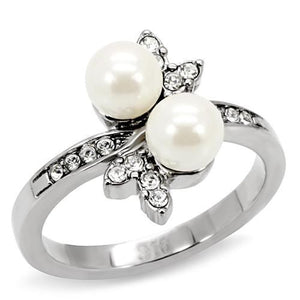 TK116 - High polished (no plating) Stainless Steel Ring with Synthetic Pearl in White - Joyeria Lady