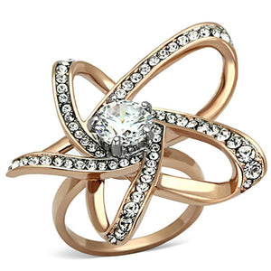 TK1170 - Two-Tone IP Rose Gold Stainless Steel Ring with AAA Grade CZ  in Clear - Joyeria Lady