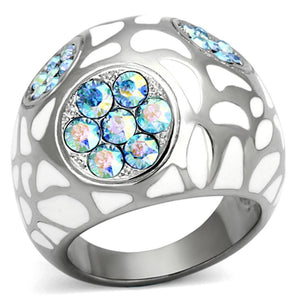 TK1172 - High polished (no plating) Stainless Steel Ring with Top Grade Crystal  in Aquamarine AB - Joyeria Lady