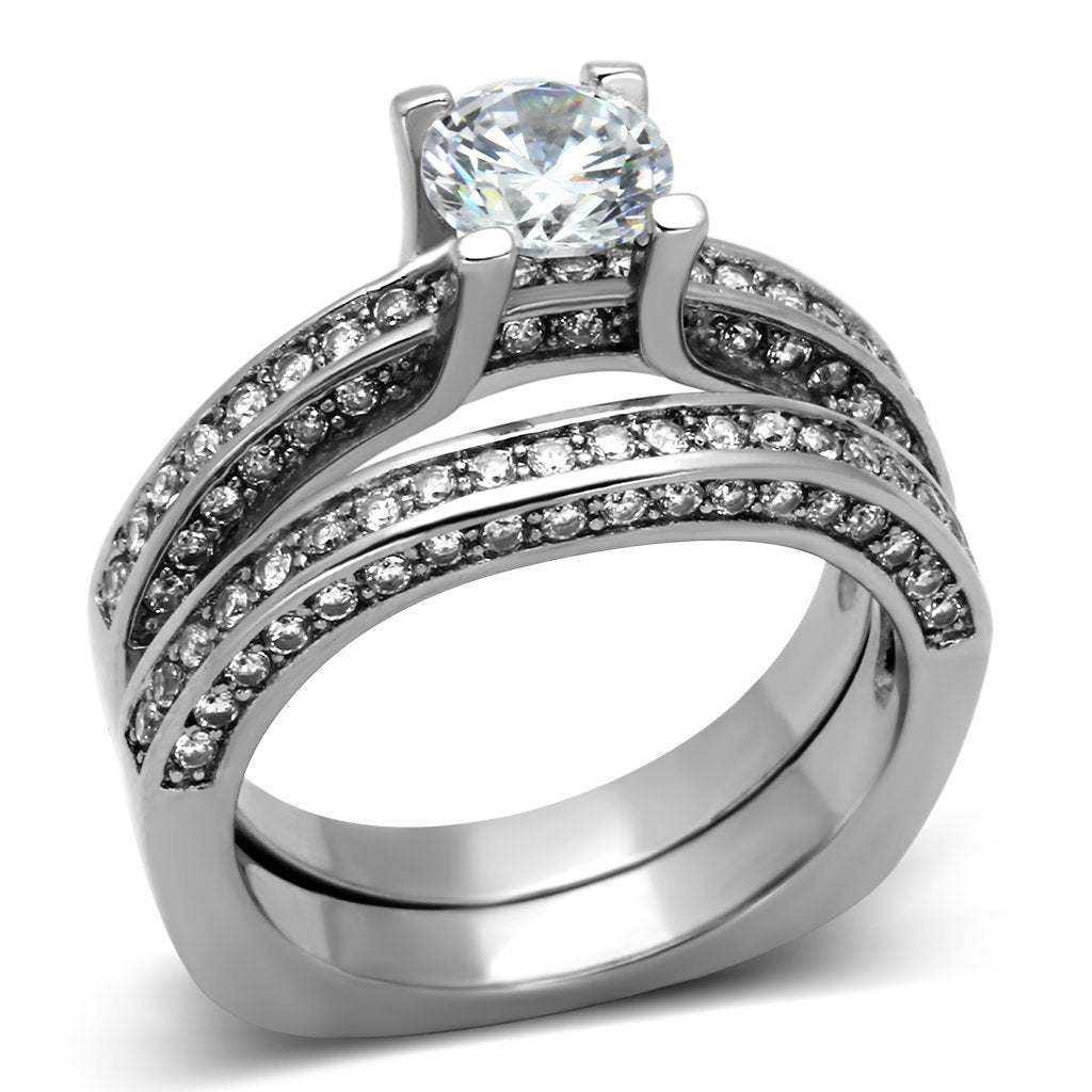 TK1175 - High polished (no plating) Stainless Steel Ring with AAA Grade CZ  in Clear - Joyeria Lady