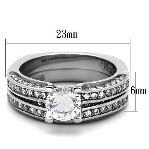 TK1175 - High polished (no plating) Stainless Steel Ring with AAA Grade CZ  in Clear - Joyeria Lady