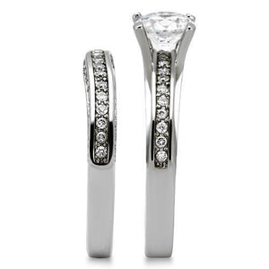 TK1175 - High polished (no plating) Stainless Steel Ring with AAA Grade CZ  in Clear