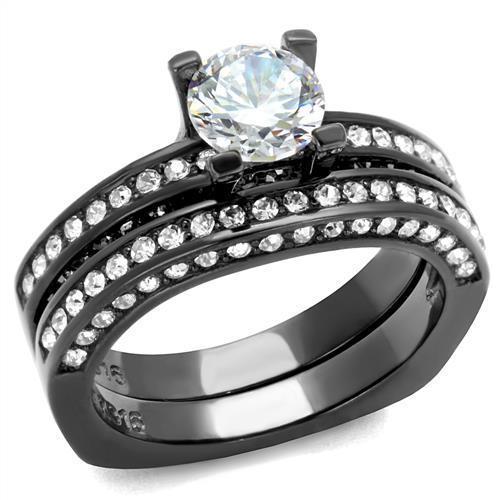 TK1175LJ - IP Light Black  (IP Gun) Stainless Steel Ring with AAA Grade CZ  in Clear - Joyeria Lady