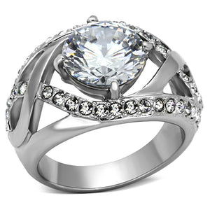 TK1176 - High polished (no plating) Stainless Steel Ring with AAA Grade CZ  in Clear - Joyeria Lady