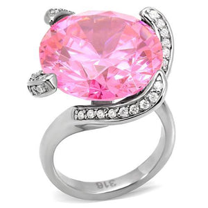 TK117 - High polished (no plating) Stainless Steel Ring with AAA Grade CZ  in Rose - Joyeria Lady
