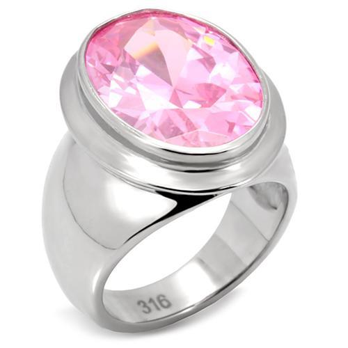 TK118 - High polished (no plating) Stainless Steel Ring with AAA Grade CZ  in Rose - Joyeria Lady