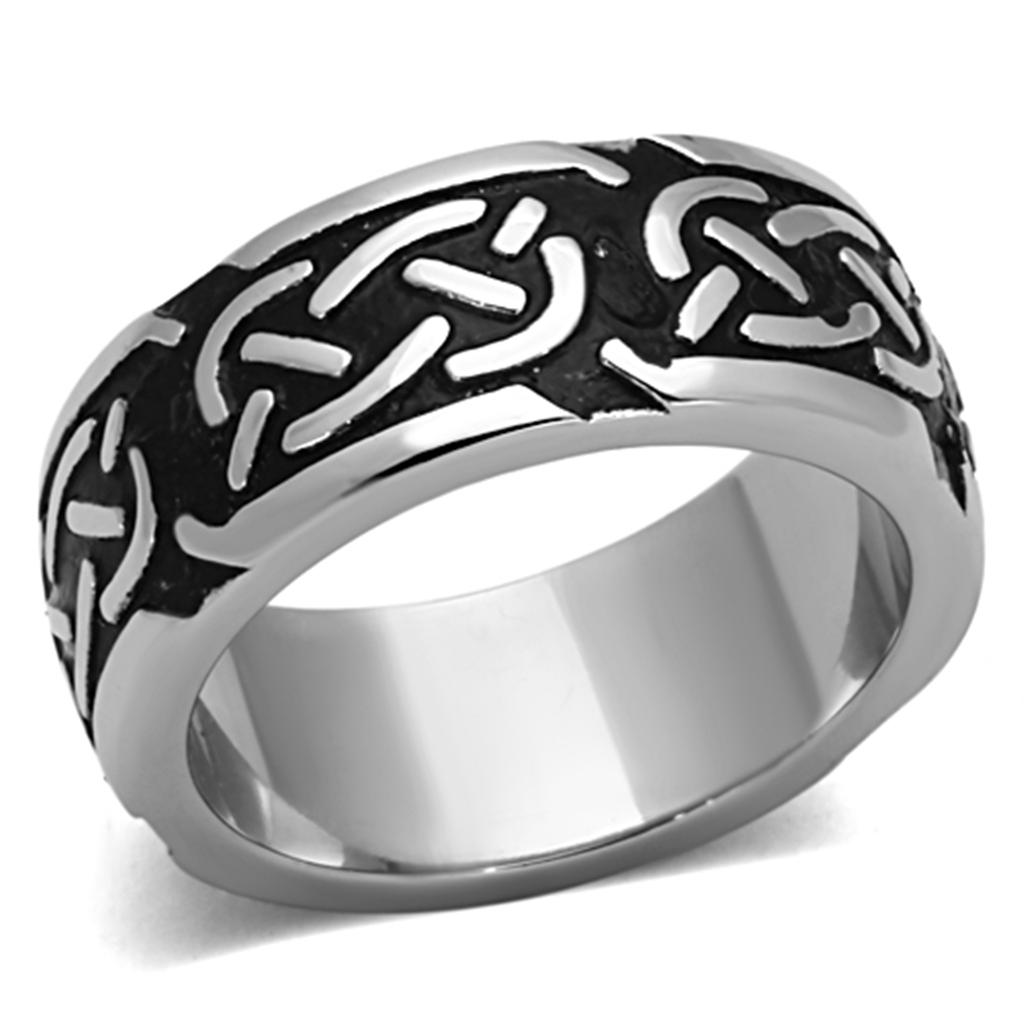 TK1197 High polished (no plating) Stainless Steel Ring with Epoxy in Jet - Joyeria Lady