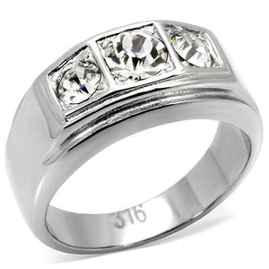 TK119 High polished (no plating) Stainless Steel Ring with Top Grade Crystal in Clear - Joyeria Lady