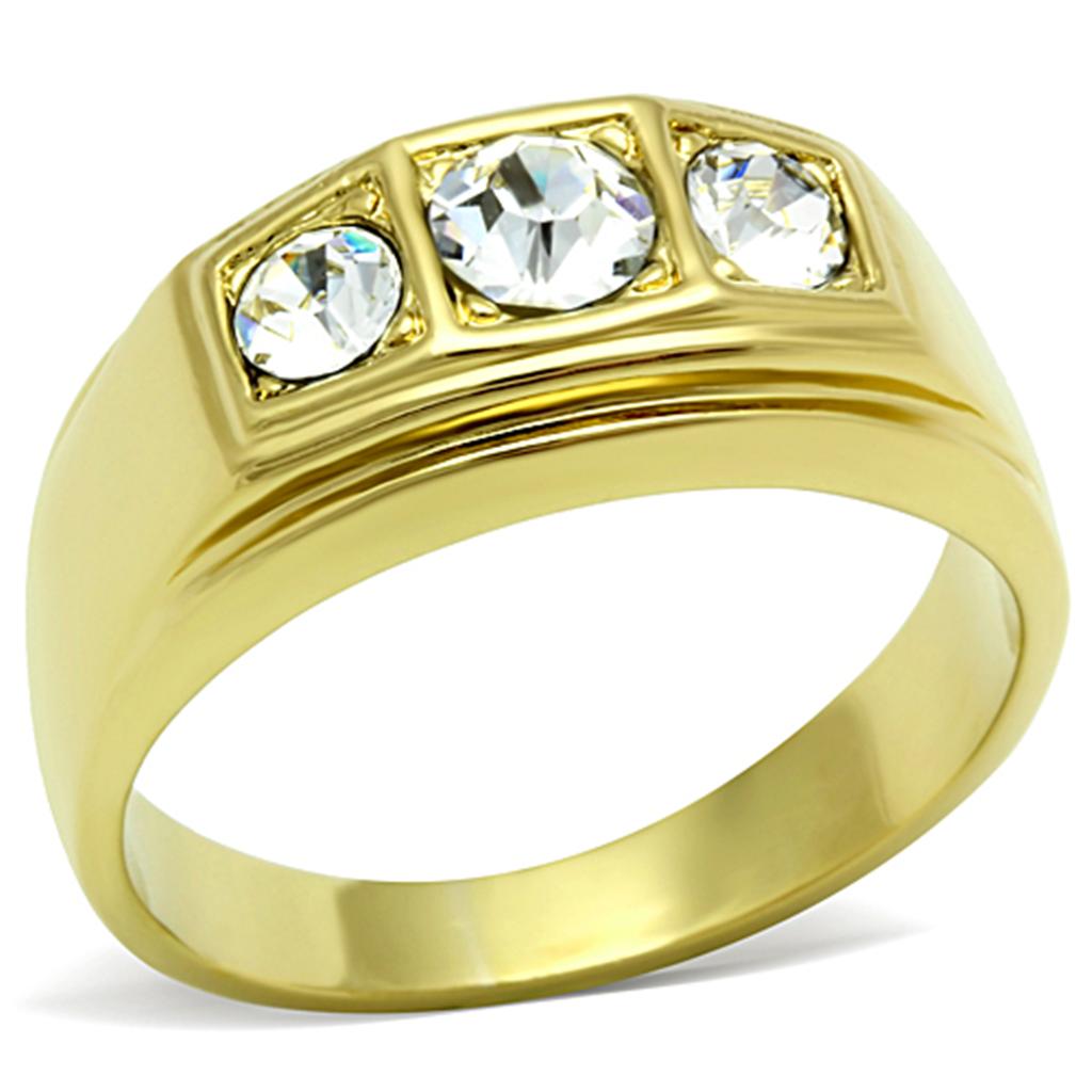 TK119G IP Gold(Ion Plating) Stainless Steel Ring with Top Grade Crystal in Clear - Joyeria Lady