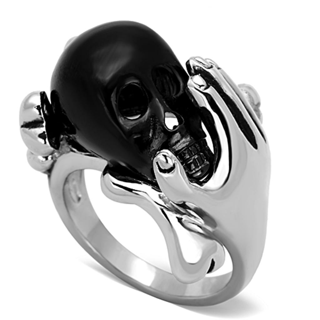 TK1206 Two-Tone IP Black Stainless Steel Ring with Epoxy in Jet - Joyeria Lady