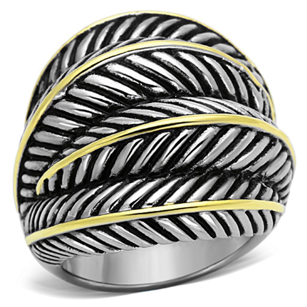 TK1209 - Two-Tone IP Gold (Ion Plating) Stainless Steel Ring with Epoxy  in Jet - Joyeria Lady