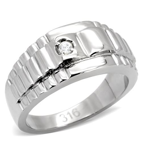 TK120 High polished (no plating) Stainless Steel Ring with AAA Grade CZ in Clear - Joyeria Lady