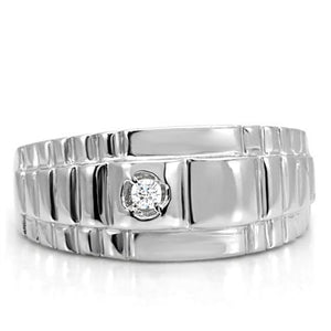 TK120 High polished (no plating) Stainless Steel Ring with AAA Grade CZ in Clear