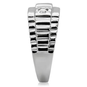 TK120 High polished (no plating) Stainless Steel Ring with AAA Grade CZ in Clear