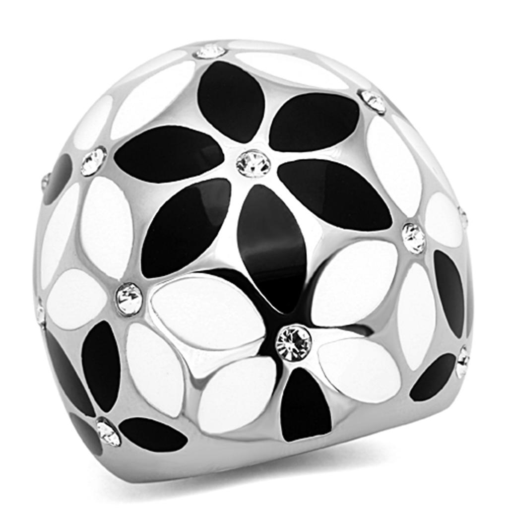 TK1210 - High polished (no plating) Stainless Steel Ring with Top Grade Crystal  in Clear - Joyeria Lady