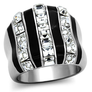 TK1213 - High polished (no plating) Stainless Steel Ring with Top Grade Crystal  in Clear - Joyeria Lady