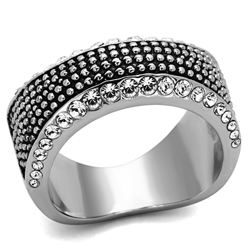 TK1216 - High polished (no plating) Stainless Steel Ring with Top Grade Crystal  in Clear - Joyeria Lady