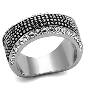 TK1216 - High polished (no plating) Stainless Steel Ring with Top Grade Crystal  in Clear - Joyeria Lady