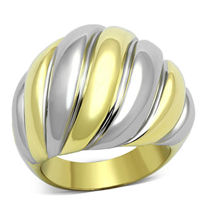 TK1219 - Two-Tone IP Gold (Ion Plating) Stainless Steel Ring with No Stone - Joyeria Lady
