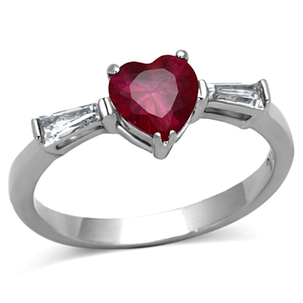 TK1221 - High polished (no plating) Stainless Steel Ring with AAA Grade CZ  in Ruby - Joyeria Lady