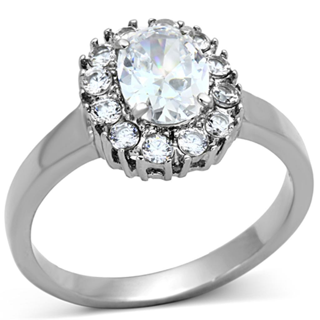 TK1223 - High polished (no plating) Stainless Steel Ring with AAA Grade CZ  in Clear - Joyeria Lady