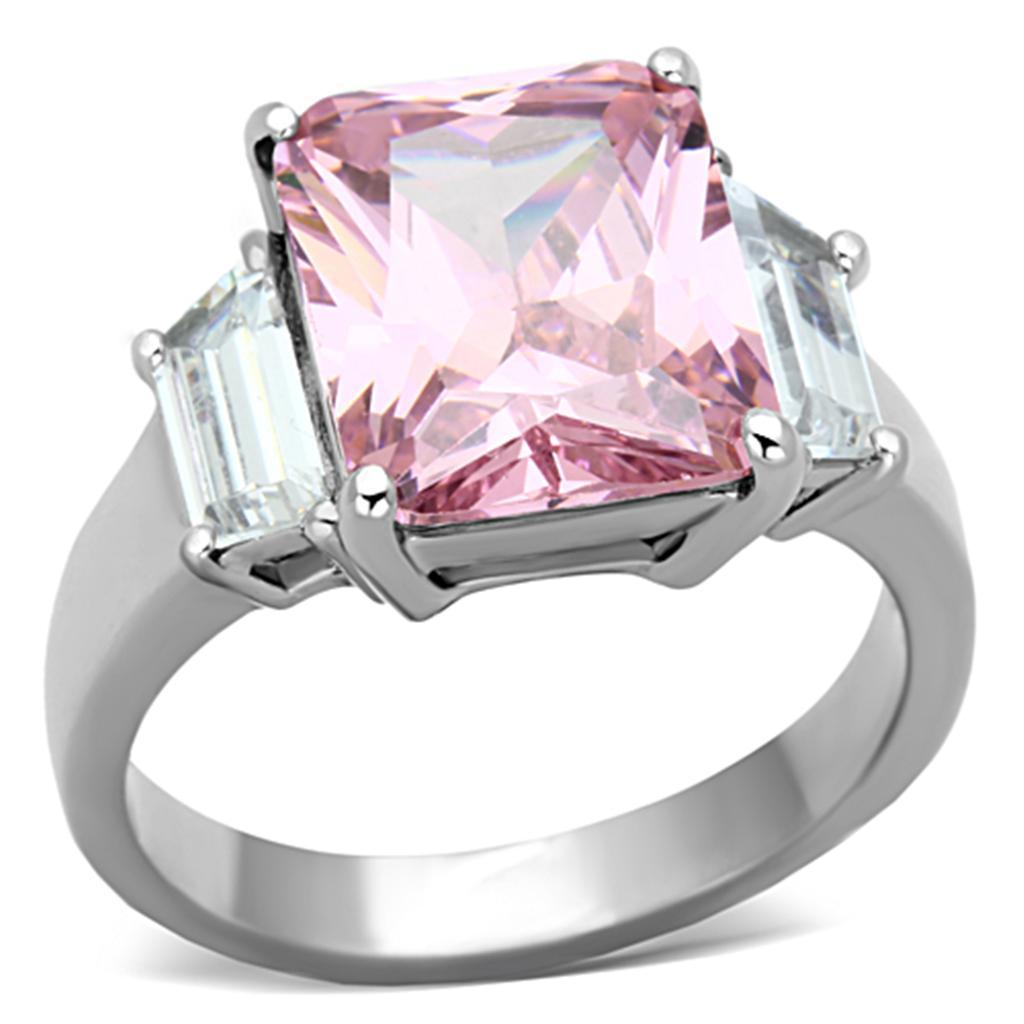 TK1224 - High polished (no plating) Stainless Steel Ring with AAA Grade CZ  in Rose - Joyeria Lady