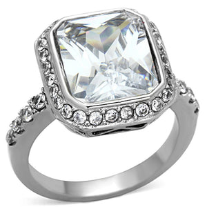 TK1226 - High polished (no plating) Stainless Steel Ring with AAA Grade CZ  in Clear - Joyeria Lady