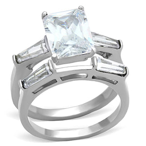 TK1229 - High polished (no plating) Stainless Steel Ring with AAA Grade CZ  in Clear - Joyeria Lady