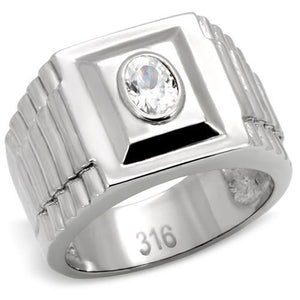 TK122 High polished (no plating) Stainless Steel Ring with AAA Grade CZ in Clear - Joyeria Lady