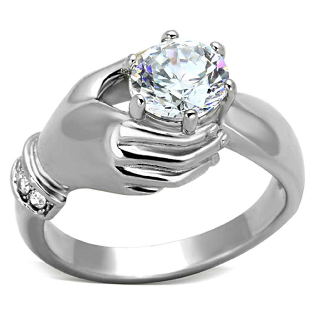 TK1230 - High polished (no plating) Stainless Steel Ring with AAA Grade CZ  in Clear - Joyeria Lady