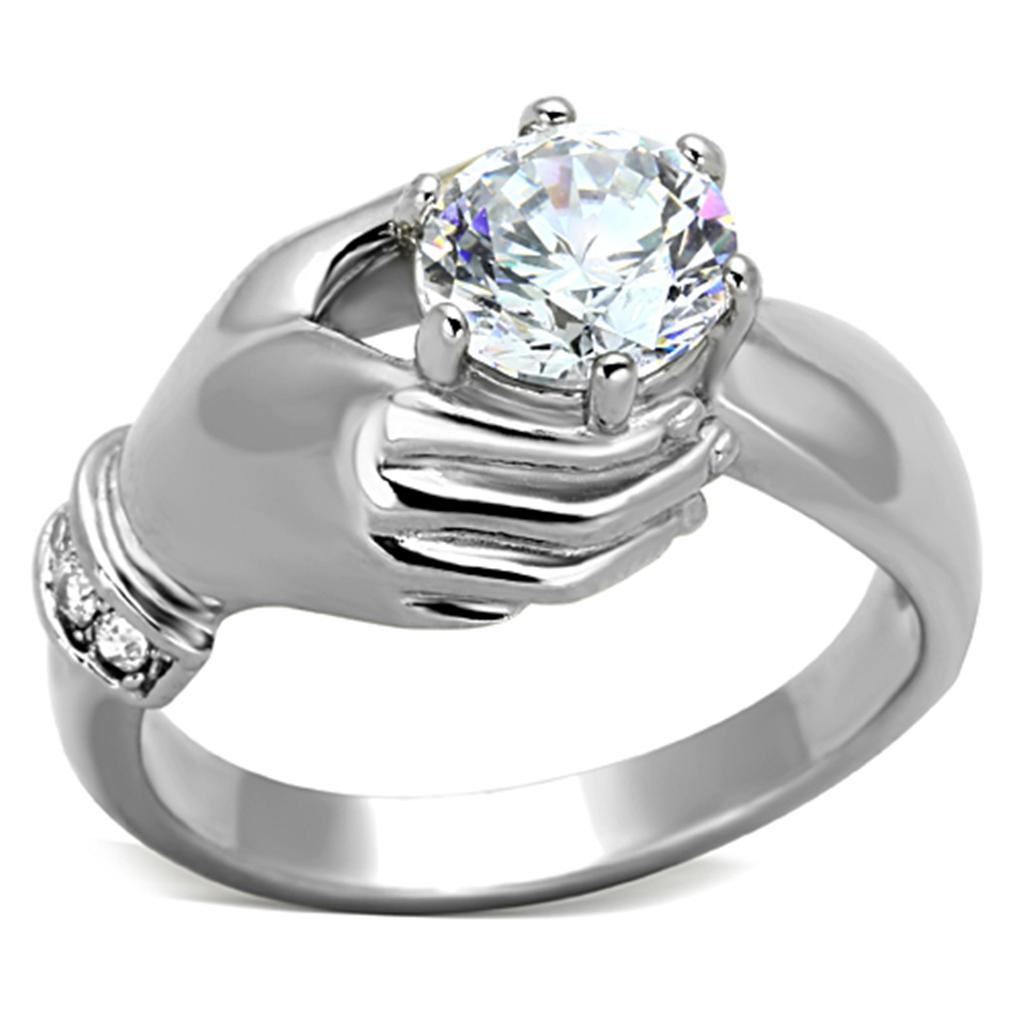 TK1230 - High polished (no plating) Stainless Steel Ring with AAA Grade CZ  in Clear - Joyeria Lady