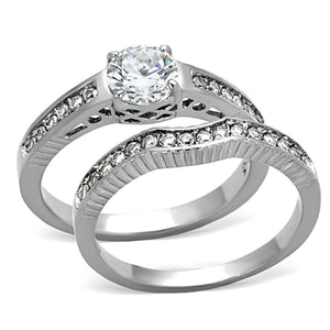 TK1231 - High polished (no plating) Stainless Steel Ring with AAA Grade CZ  in Clear - Joyeria Lady