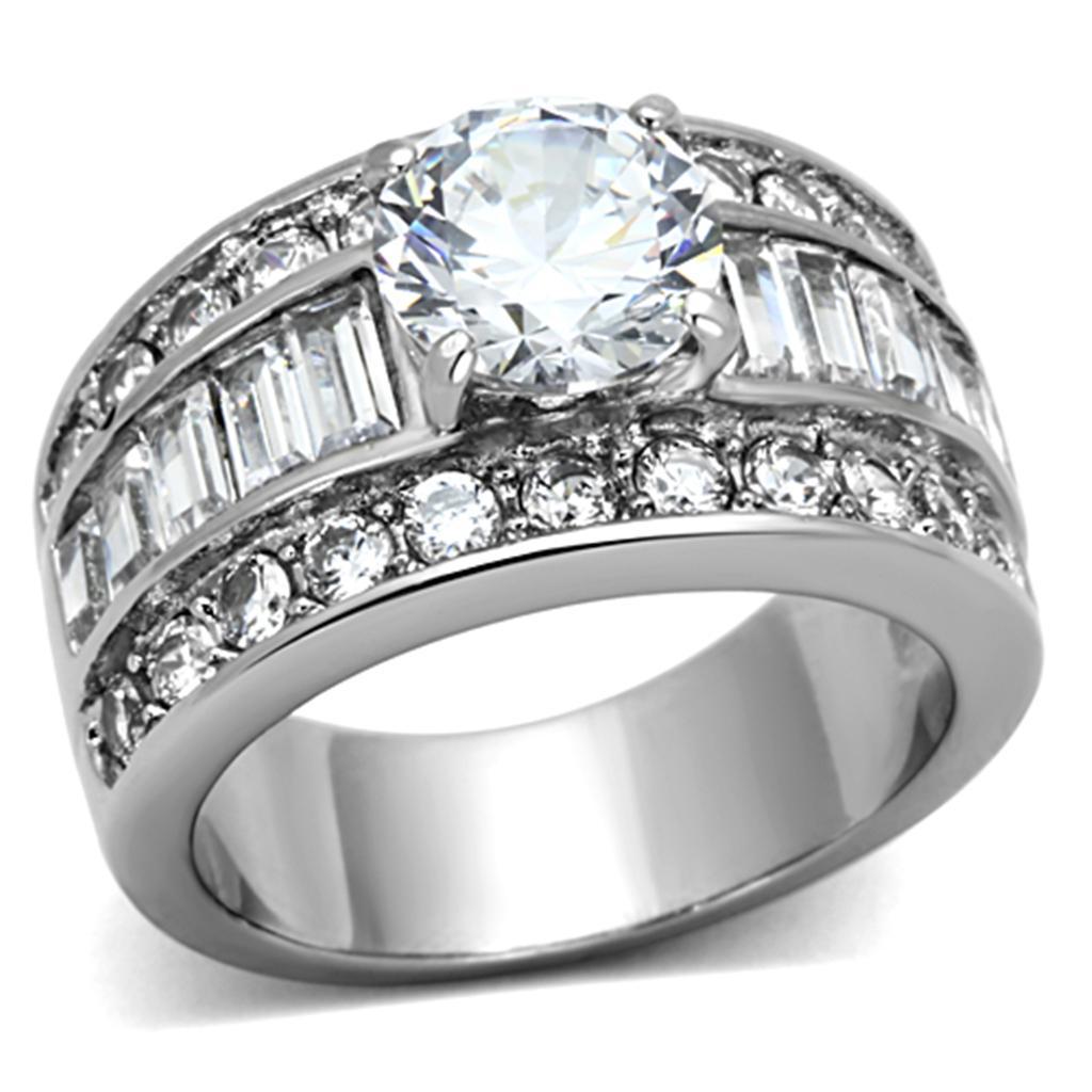 TK1232 - High polished (no plating) Stainless Steel Ring with AAA Grade CZ  in Clear - Joyeria Lady