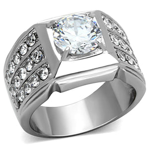 TK1233 - High polished (no plating) Stainless Steel Ring with AAA Grade CZ  in Clear - Joyeria Lady