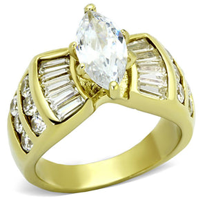 TK1235 - IP Gold(Ion Plating) Stainless Steel Ring with AAA Grade CZ  in Clear - Joyeria Lady