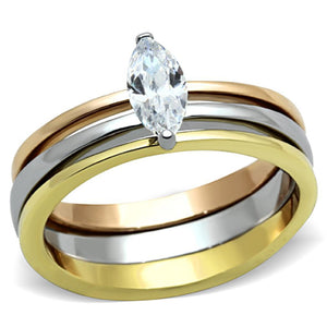 TK1276 - Three Tone IPï¼ˆIP Gold & IP Rose Gold & High Polished) Stainless Steel Ring with AAA Grade CZ  in Clear - Joyeria Lady