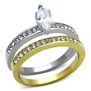 TK1282 - Two-Tone IP Gold (Ion Plating) Stainless Steel Ring with AAA Grade CZ  in Clear - Joyeria Lady