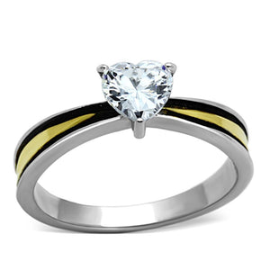 TK1283 - Two-Tone IP Gold (Ion Plating) Stainless Steel Ring with AAA Grade CZ  in Clear - Joyeria Lady