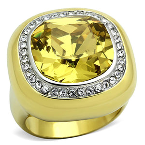 TK1285 - Two-Tone IP Gold (Ion Plating) Stainless Steel Ring with Synthetic Synthetic Glass in Topaz - Joyeria Lady