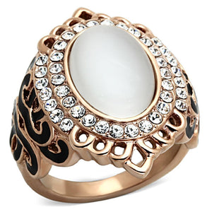 TK1286 - IP Rose Gold(Ion Plating) Stainless Steel Ring with Synthetic Cat Eye in White - Joyeria Lady