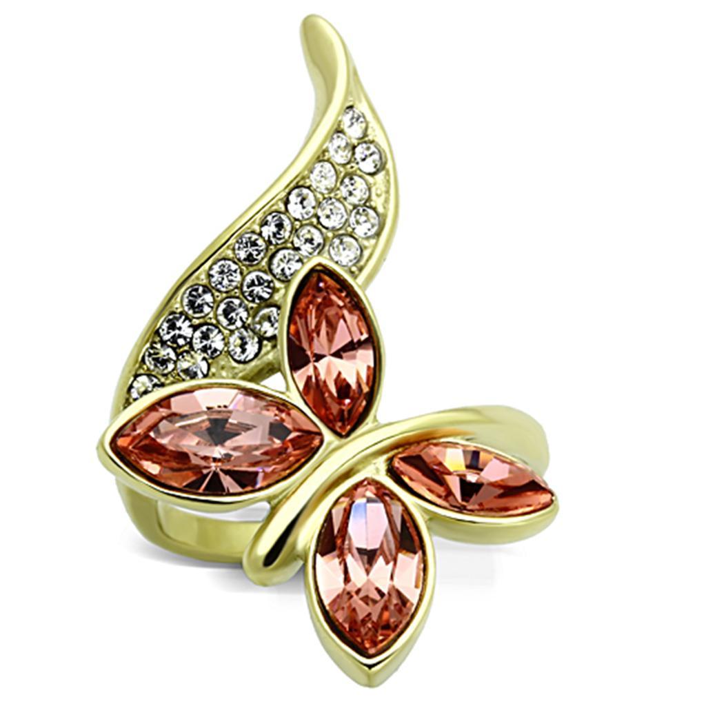 TK1288 - IP Gold(Ion Plating) Stainless Steel Ring with Top Grade Crystal  in Light Peach - Joyeria Lady